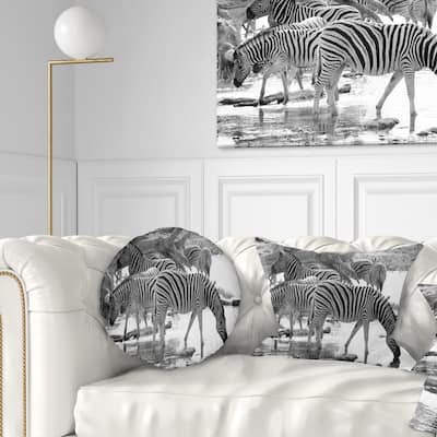 Designart 'Herd of Zebra Black and White' African Throw Pillow