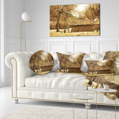Designart 'Beautiful Rural African Huts' Landscape Printed Throw Pillow