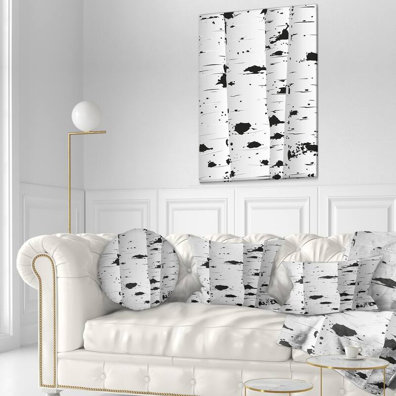 Designart 'Birch Tree Black and White Texture' Modern Landscape Printed Throw Pillow
