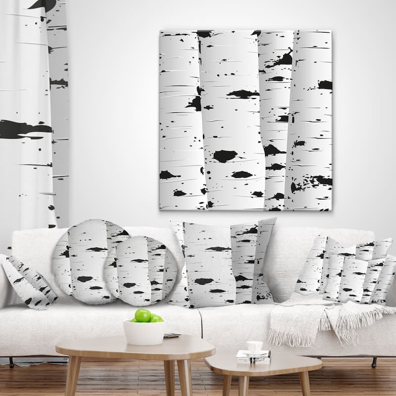 Designart 'Birch Tree Black and White Texture' Modern Landscape Printed Throw Pillow