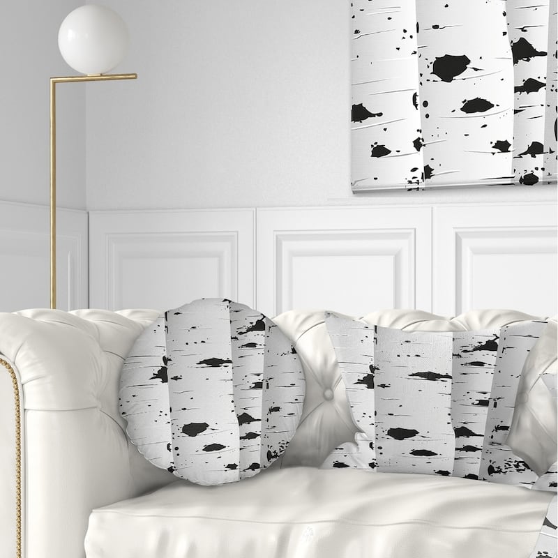 Designart 'Birch Tree Black and White Texture' Modern Landscape Printed Throw Pillow - Rectangle - 12 in. x 20 in. - Medium