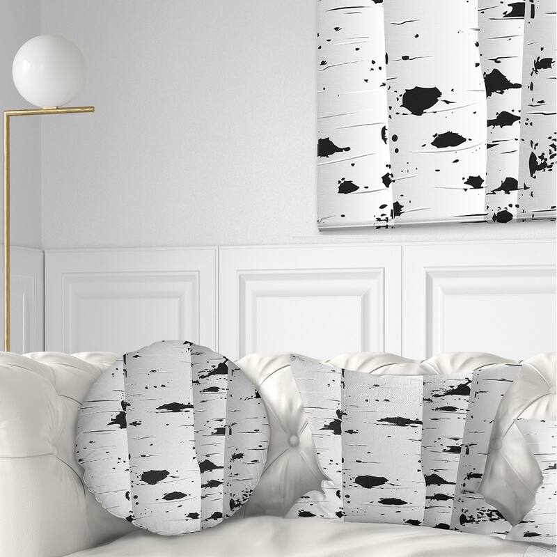 Designart 'Birch Tree Black and White Texture' Modern Landscape Printed Throw Pillow