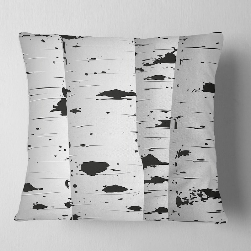 Designart 'Birch Tree Black and White Texture' Modern Landscape Printed Throw Pillow
