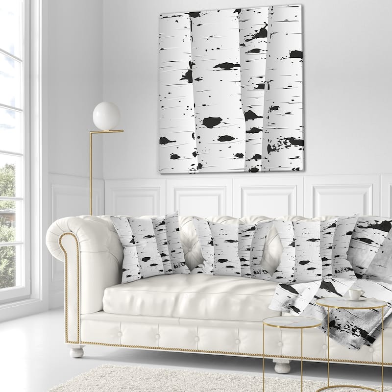 Designart 'Birch Tree Black and White Texture' Modern Landscape Printed Throw Pillow