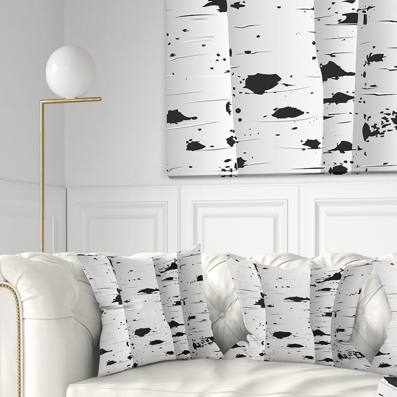 Designart 'Birch Tree Black and White Texture' Modern Landscape Printed Throw Pillow - Square - 18 in. x 18 in. - Medium