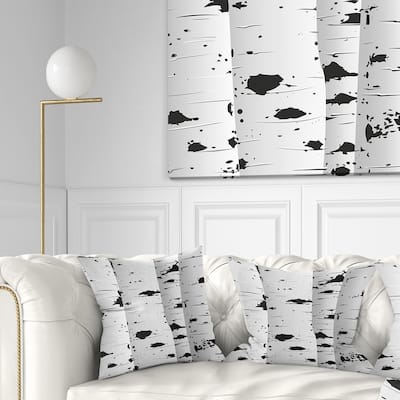 Designart 'Birch Tree Black and White Texture' Modern Landscape Printed Throw Pillow