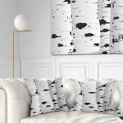 Designart 'Birch Tree Black and White Texture' Modern Landscape Printed Throw Pillow