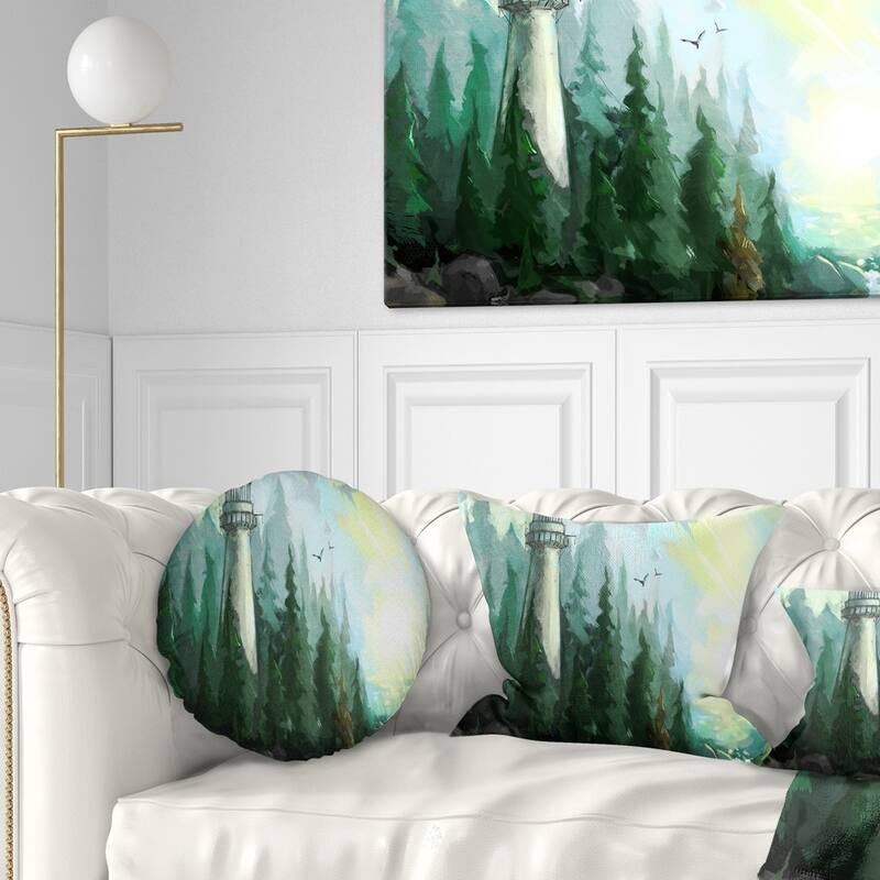 Designart 'Landscape with River and Trees' Modern Painting Throw Pillow - Round - 20 inches round - Large