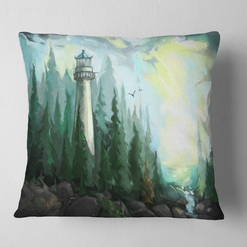 Designart 'Landscape with River and Trees' Modern Painting Throw Pillow