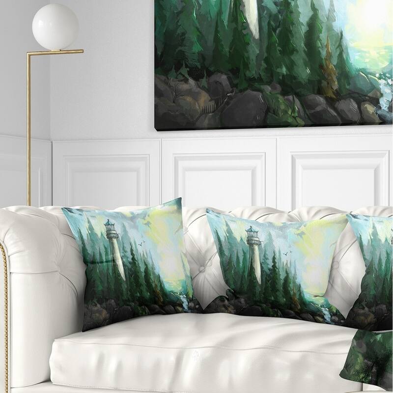 Designart 'Landscape with River and Trees' Modern Painting Throw Pillow - Square - 16 in. x 16 in. - Small
