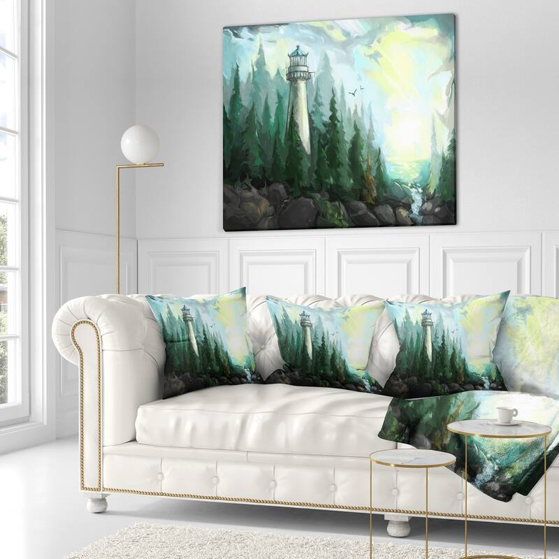 Designart 'Landscape with River and Trees' Modern Painting Throw Pillow