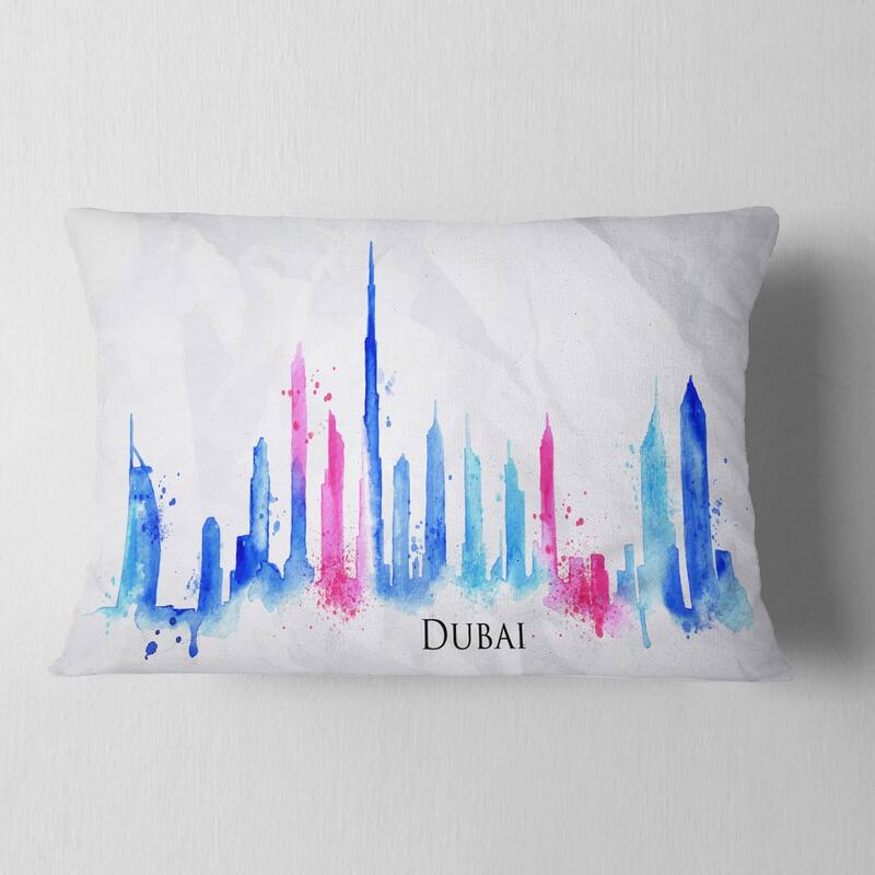 Designart 'Colorful Dubai Silhouette' Cityscape Painting Throw Pillow