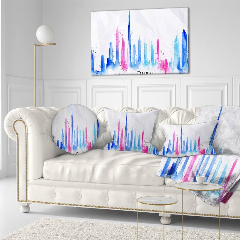 Designart 'Colorful Dubai Silhouette' Cityscape Painting Throw Pillow