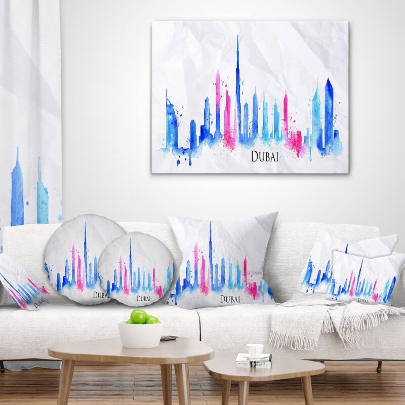 Designart 'Colorful Dubai Silhouette' Cityscape Painting Throw Pillow