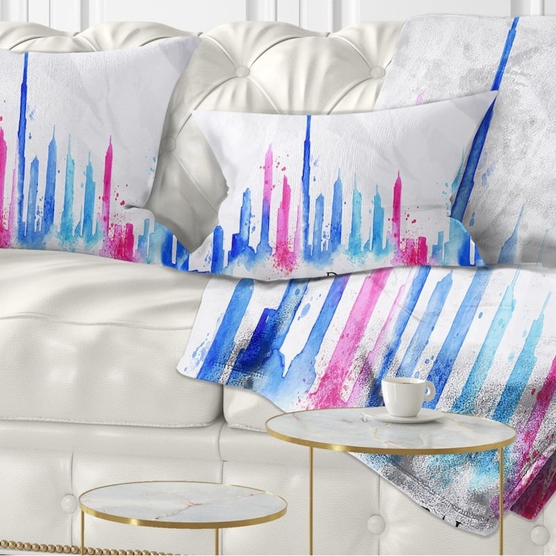 Designart 'Colorful Dubai Silhouette' Cityscape Painting Throw Pillow - Rectangle - 12 in. x 20 in. - Medium