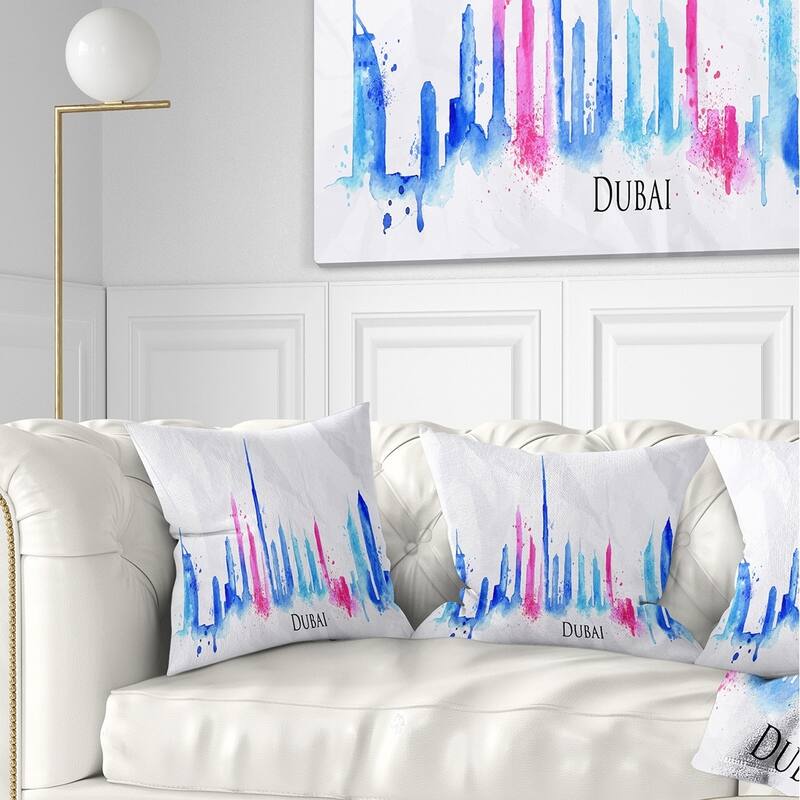 Designart 'Colorful Dubai Silhouette' Cityscape Painting Throw Pillow - Square - 16 in. x 16 in. - Small