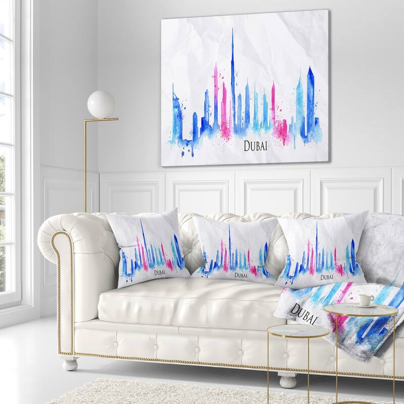 Designart 'Colorful Dubai Silhouette' Cityscape Painting Throw Pillow