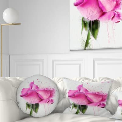 Designart 'Beautiful Pink Rose Watercolor' Floral Throw Pillow