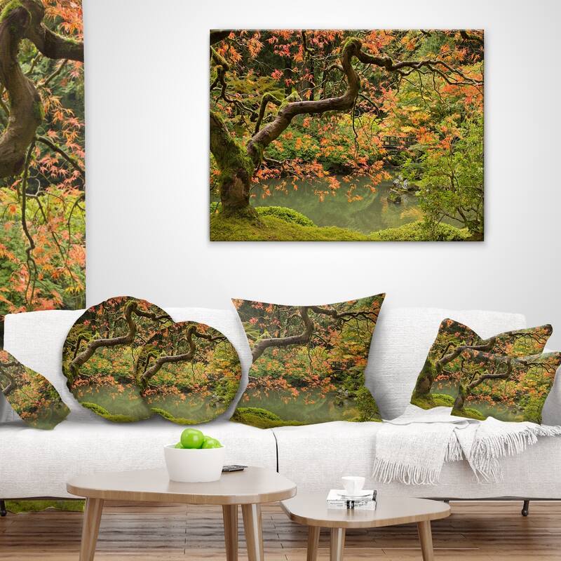 Designart 'Japanese Garden Fall Season' Landscape Printed Throw Pillow