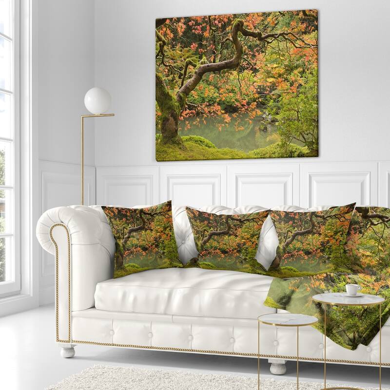 Designart 'Japanese Garden Fall Season' Landscape Printed Throw Pillow