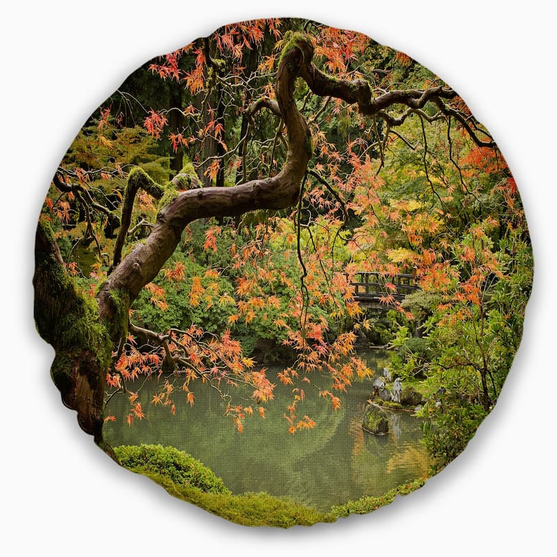 Designart 'Japanese Garden Fall Season' Landscape Printed Throw Pillow