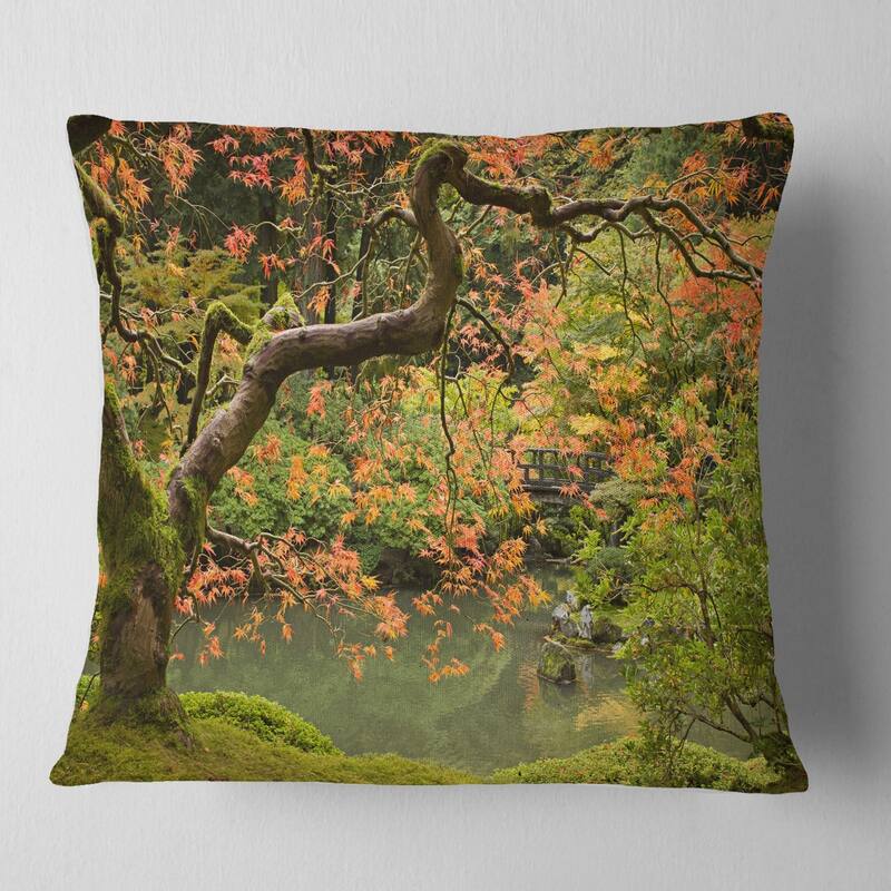 Designart 'Japanese Garden Fall Season' Landscape Printed Throw Pillow - Square - 16 in. x 16 in. - Small