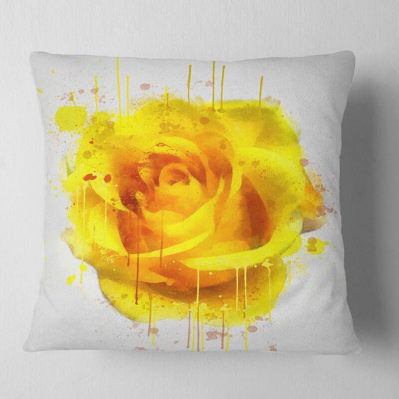 Designart 'Beautiful Rose in Yellow Watercolor' Floral Throw Pillow