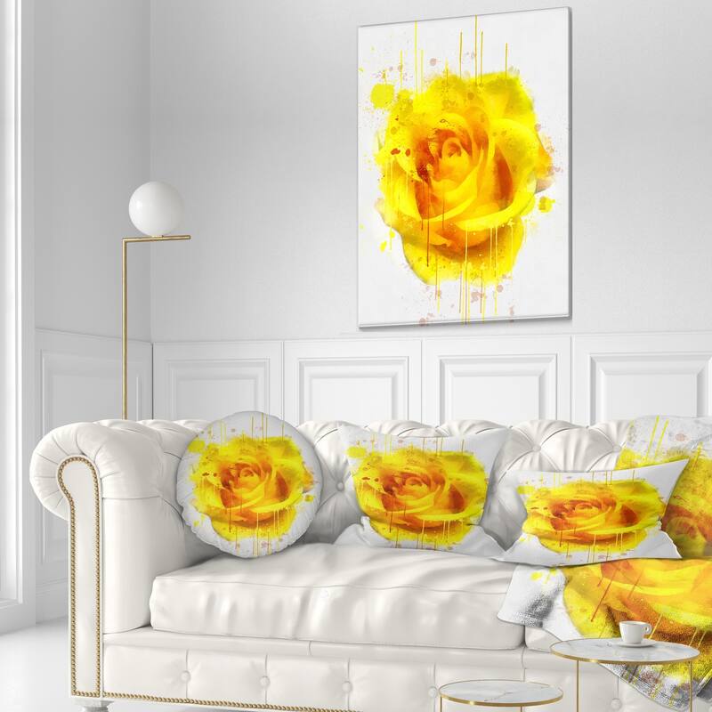 Designart 'Beautiful Rose in Yellow Watercolor' Floral Throw Pillow