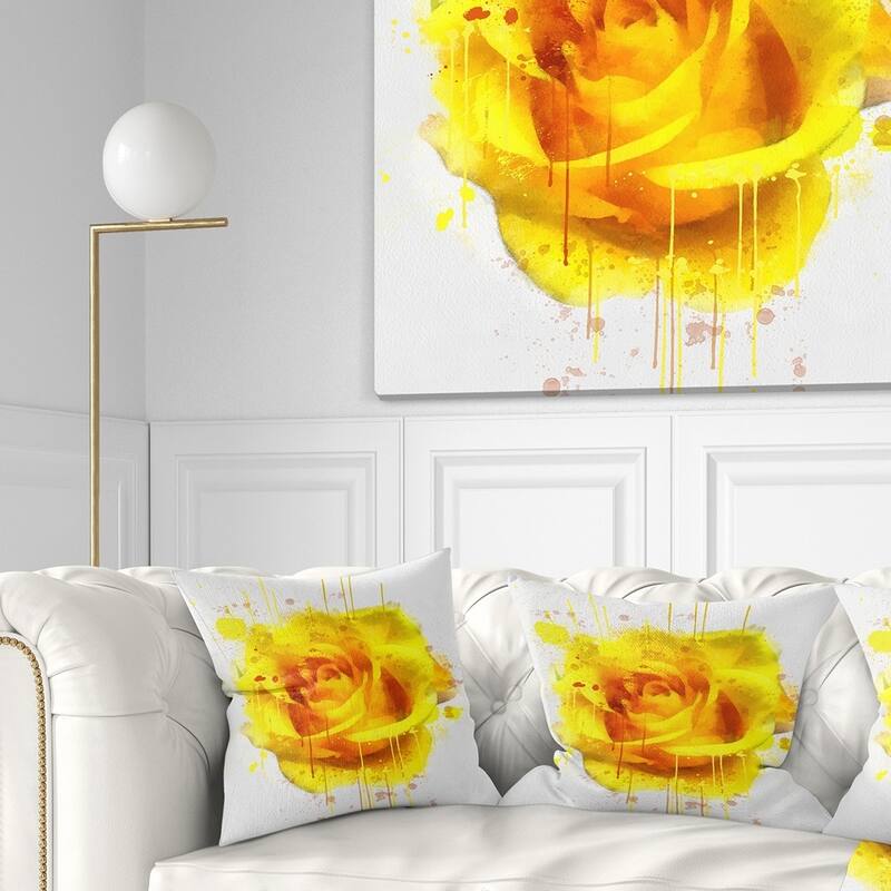 Designart 'Beautiful Rose in Yellow Watercolor' Floral Throw Pillow - Square - 18 in. x 18 in. - Medium