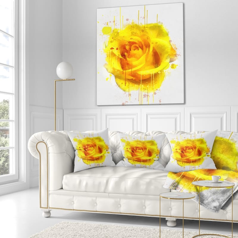 Designart 'Beautiful Rose in Yellow Watercolor' Floral Throw Pillow