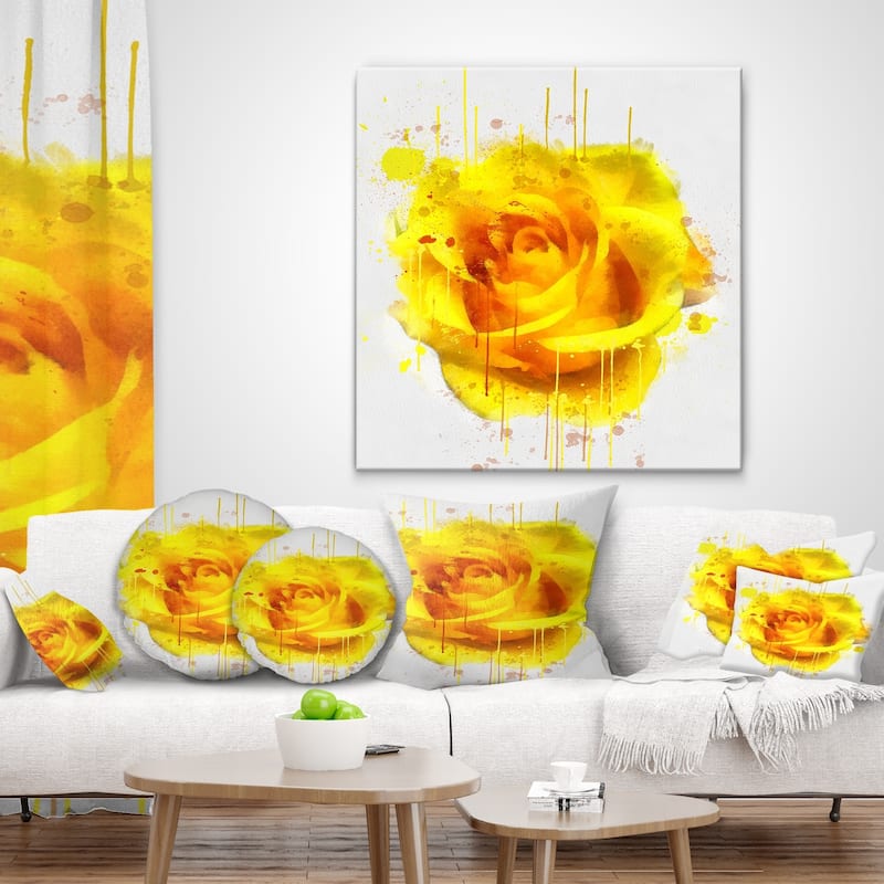 Designart 'Beautiful Rose in Yellow Watercolor' Floral Throw Pillow