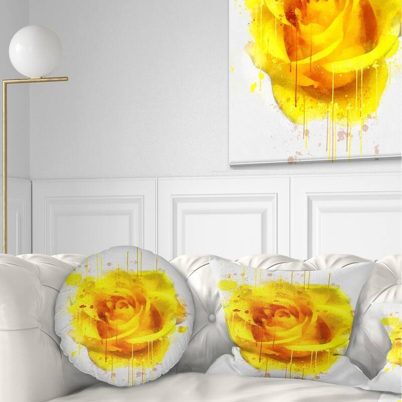Designart 'Beautiful Rose in Yellow Watercolor' Floral Throw Pillow - Round - 16 inches round - Small