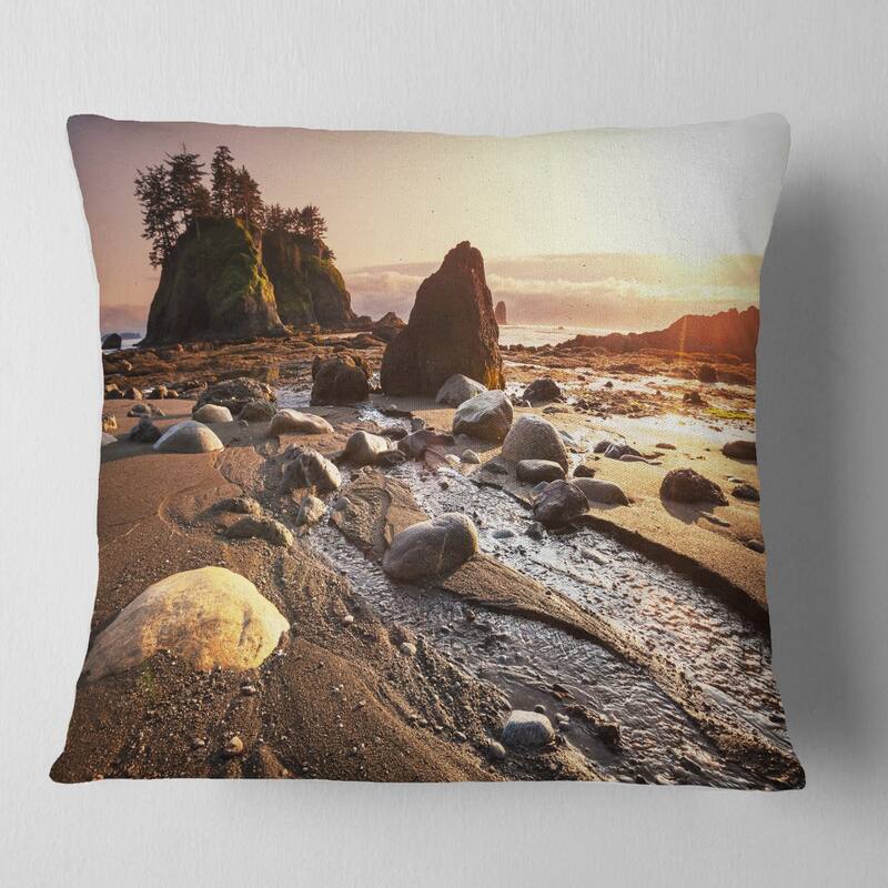 Designart 'Olympic National Park Coast' Seashore Throw Pillow - Square - 16 in. x 16 in. - Small