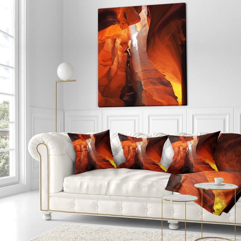 Designart 'Antelope Canyon in Sunlight Rays' African Landscape Printed Throw Pillow