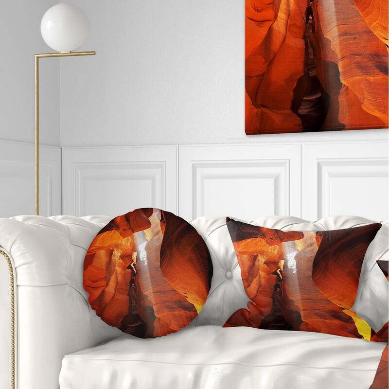 Designart 'Antelope Canyon in Sunlight Rays' African Landscape Printed Throw Pillow - Rectangle - 12 in. x 20 in. - Medium