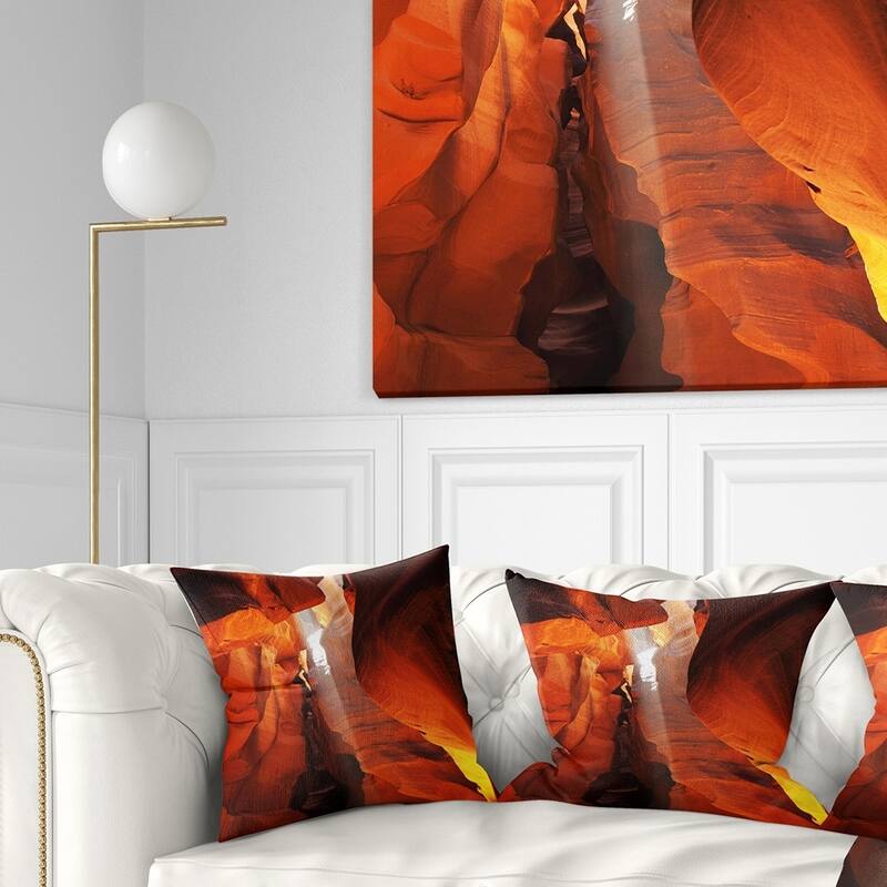 Designart 'Antelope Canyon in Sunlight Rays' African Landscape Printed Throw Pillow - Square - 26 in. x 26 in. - Large