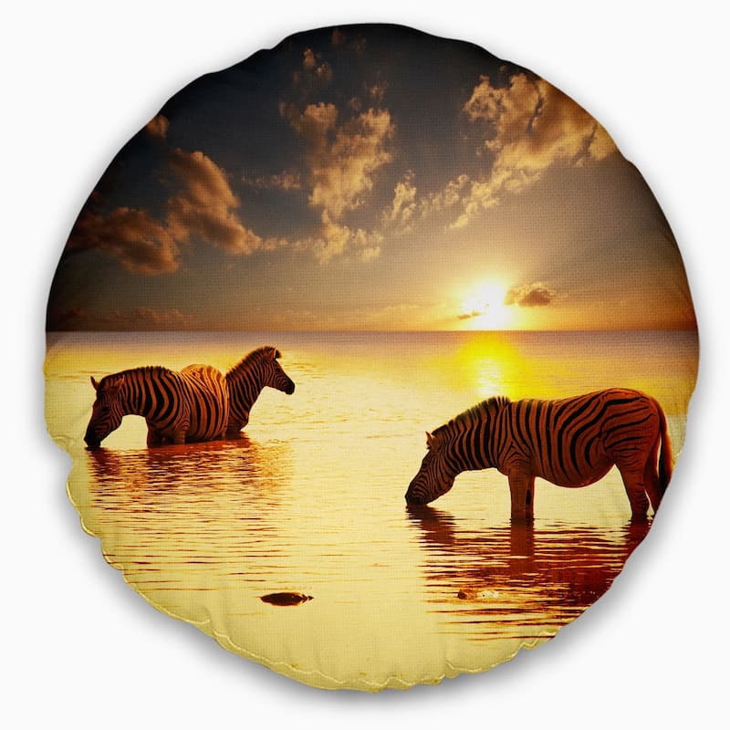 Designart 'Zebras in Water At Sunset' African Throw Pillow