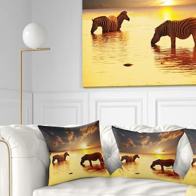 Designart 'Zebras in Water At Sunset' African Throw Pillow