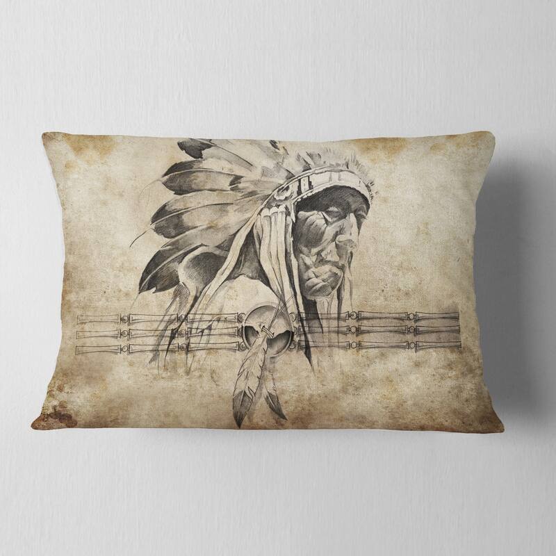 Designart 'American Indian Warrior Tattoo Sketch' Abstract Throw Pillow