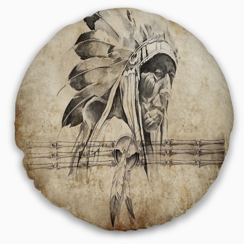 Designart 'American Indian Warrior Tattoo Sketch' Abstract Throw Pillow