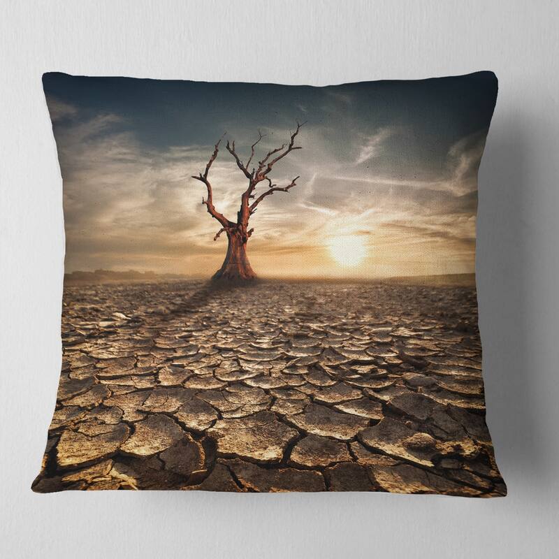 Designart 'Lonely Dead Tree in Cracked Land' Landscape Printed Throw Pillow