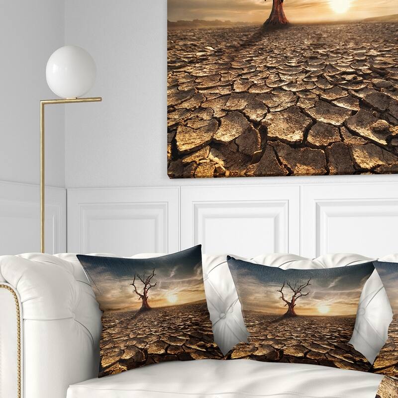 Designart 'Lonely Dead Tree in Cracked Land' Landscape Printed Throw Pillow - Square - 16 in. x 16 in. - Small