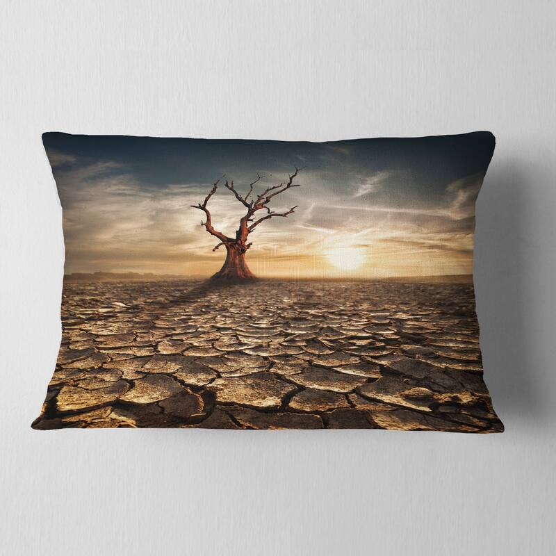 Designart 'Lonely Dead Tree in Cracked Land' Landscape Printed Throw Pillow