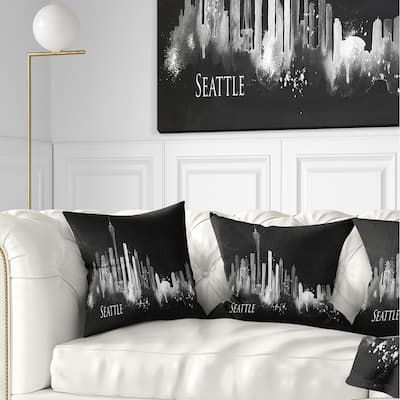 Designart 'Seattle Dark Silhouette' Cityscape Painting Throw Pillow