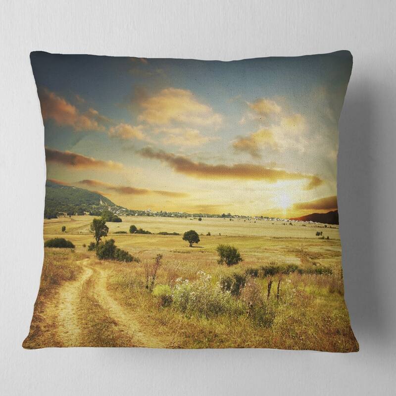 Designart 'Beautiful Rural Prairie Sunset' African Landscape Printed Throw Pillow - Square - 26 in. x 26 in. - Large