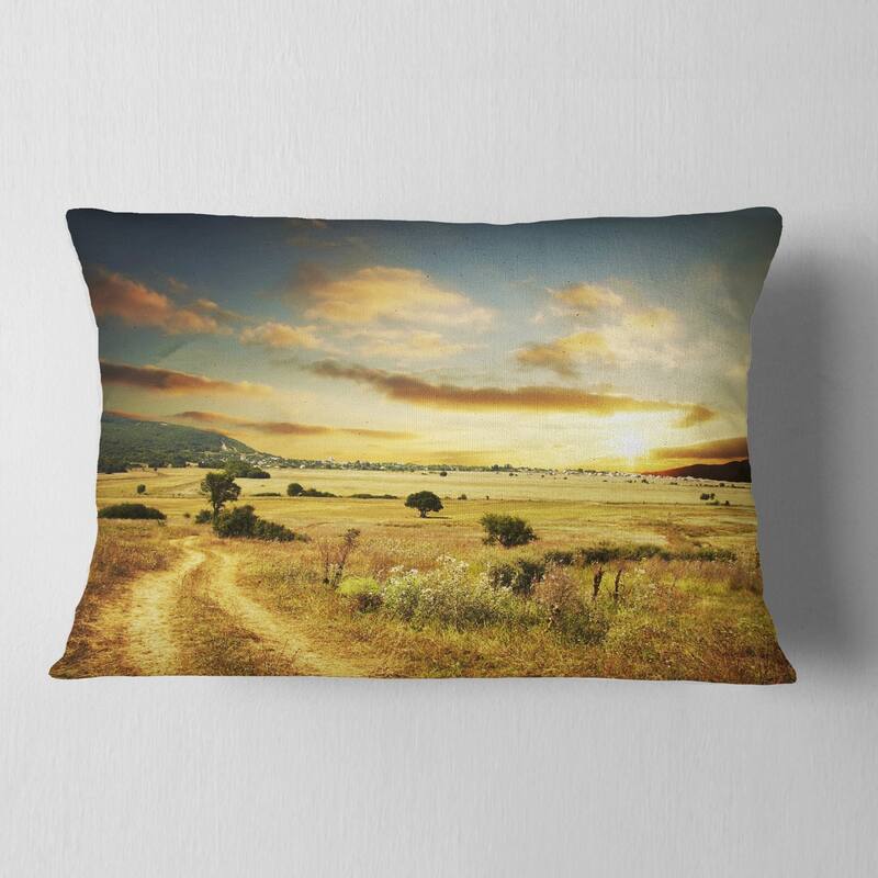 Designart 'Beautiful Rural Prairie Sunset' African Landscape Printed Throw Pillow