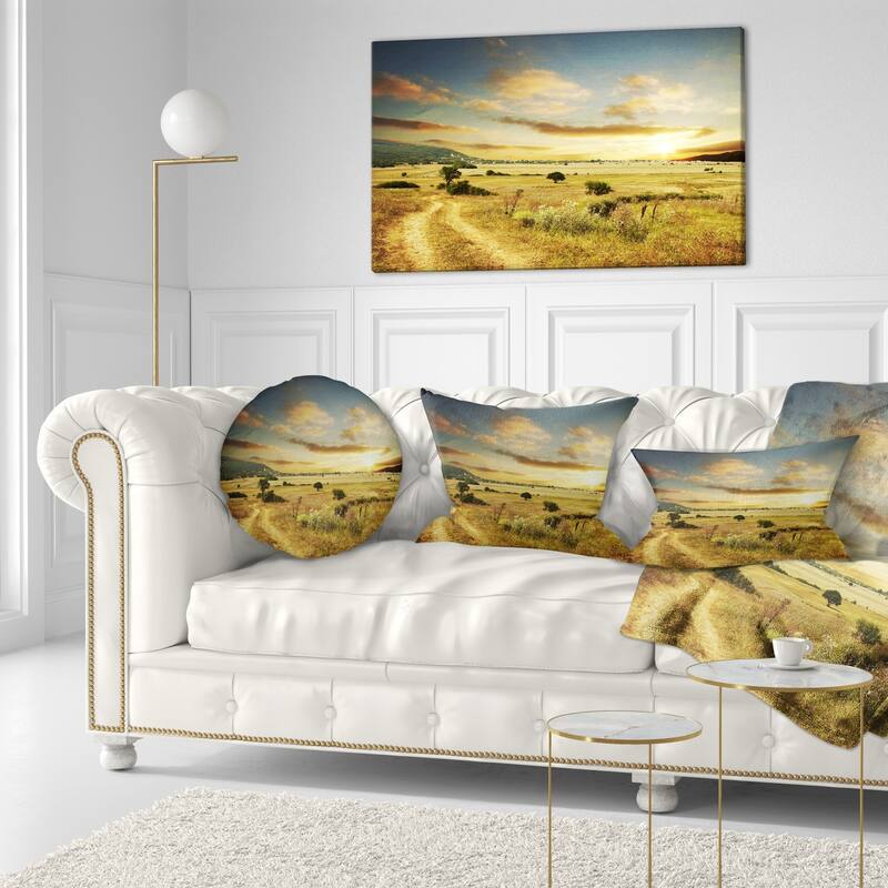 Designart 'Beautiful Rural Prairie Sunset' African Landscape Printed Throw Pillow