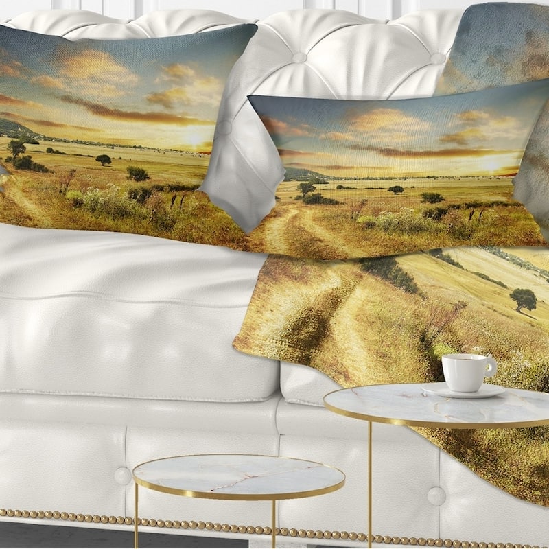 Designart 'Beautiful Rural Prairie Sunset' African Landscape Printed Throw Pillow - Rectangle - 12 in. x 20 in. - Medium