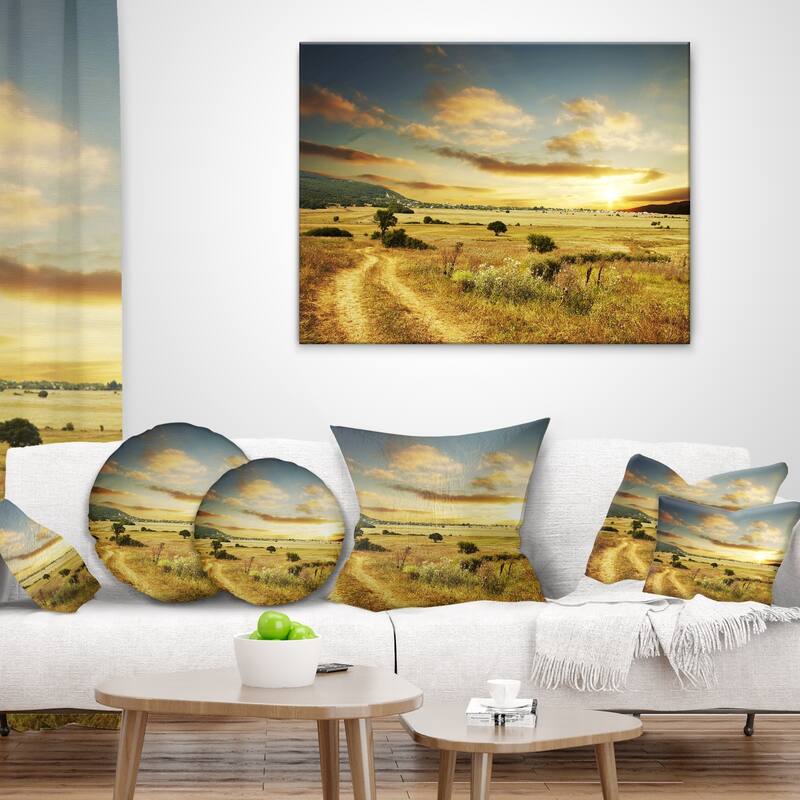 Designart 'Beautiful Rural Prairie Sunset' African Landscape Printed Throw Pillow