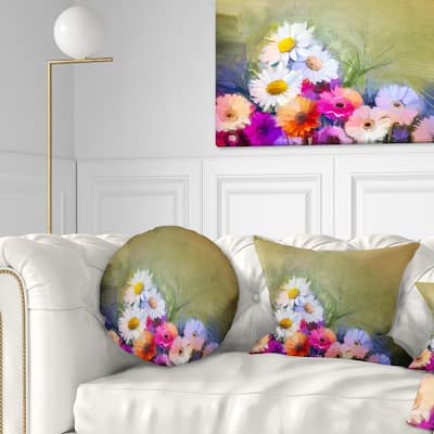 Designart 'White Sunflower and Gerbera Flowers' Floral Throw Pillow